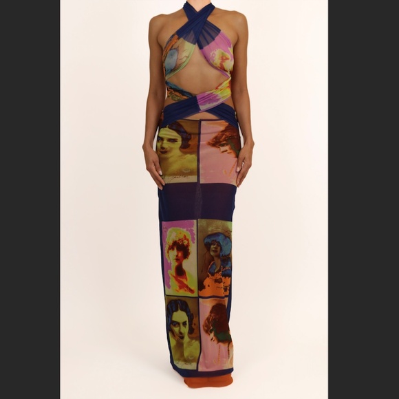 Vintage JPG Jean Paul Gaultier Soleil Portraits Mesh Kylie Jenner Wrap Dress JPG - Picture 1 of 11